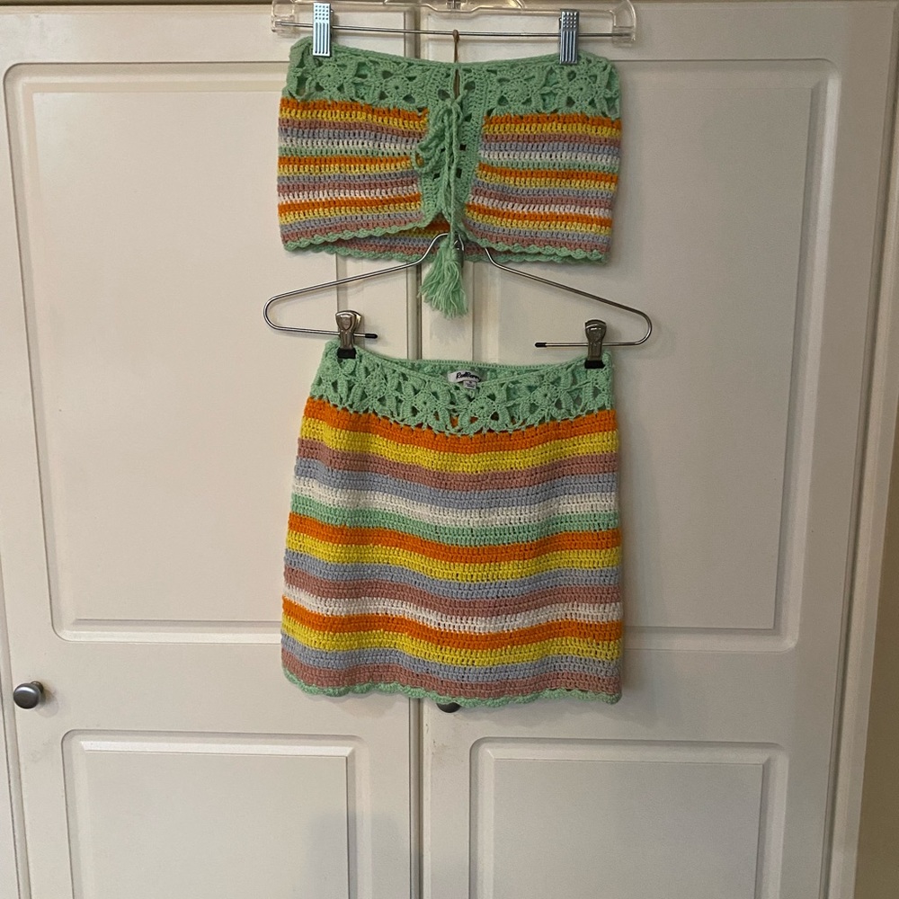 Crop bandeau top, mini knit skirt set